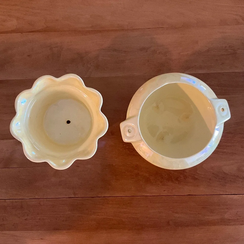 Vintage ALW 79 Iridescent Ceramic Planter Bowl Scalloped Edge Cottagecore Granny
